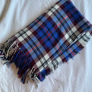 Very soft blue plaid fringe scarf